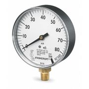Ashcroft Pressure Gauge, 0 to 80 psi, 1/4 in MNPT, Plastic, Black 35 1005P XUL 02L 80#