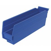 Zoro Select 7 lb Shelf Storage Bin, Plastic, 2 3/4 in W, 4 in H, Blue, 11 5/8 in L 30110BLUEBLANK