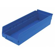 Zoro Select 20 lb Shelf Storage Bin, Plastic, 6 5/8 in W, 4 in H, Blue, 17 7/8 in L 30138BLUEBLANK