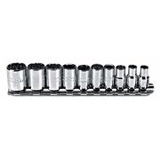 Proto 1/4" Drive Socket Set SAE 10 Pieces 3/16 in to 9/16 in , Full Polish J47104
