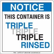 Labelmaster Triple Rinsed Container Labl, 6"x6", PK100 TR333