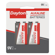 Dayton Dayton 9V Alkaline Battery, 2 PK, 9V DC GRAINA1604-2CF