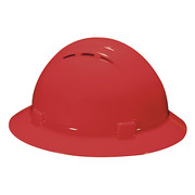 Erb Safety Full Brim Hard Hat, Type 1, Class C, Ratchet (4-Point), Red 19434