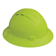 Erb Safety Full Brim Hard Hat, Type 1, Class C, Ratchet (4-Point), Hi-Vis Lime 19430