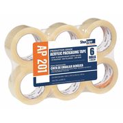 Shurtape Packaging Tape, 48mm W, 100m L, 2 mil Thick, Clear, Standard Duty, 6 Pack AP 201