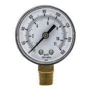 Pic Gauges Pressure Gauge, 0 to 160 psi, 1/4 in BSPT, Black SEP-101D-204F-BSPT