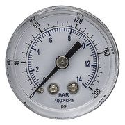 Pic Gauges Pressure Gauge, 0 to 200 psi, 1/8 in BSPT, Black SEP-102D-158G-BSPT