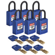 Brady Lockout Padlock, Nylon, 1-21/32" H, Bl, PK6 CPT-BLU-25PL-KD6PK