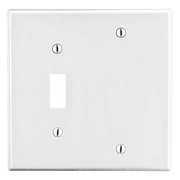 Hubbell Toggle Switch/Blank Wall Plate, Number of Gangs: 2 Plastic, Smooth Finish, White P113W