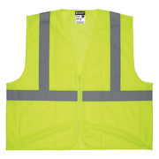 Mcr Safety High Visibility Vest, Polyester, Zipper Closure, ANSI Class 2, U Back Stripe, Lime, Unisex, L V2CL2MLZL