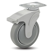 Medcaster 4" X 1-1/4" Non-Marking Rubber Thermoplastic Swivel Caster, Total Lock Brake, Loads Up To 240 lb NG04QDP125TLTP01