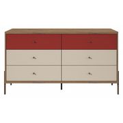 Manhattan Comfort Double Dresser, 6 Extnsn Drwr, Red, 59" 350591