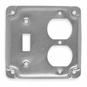 Raco Electrical Box Cover, Square, 2 Gangs, Galvanized Zinc, Single Receptacle and Toggle Switch 906C