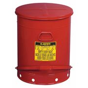 Justrite Oily Waste Can, 21 Gallon Capacity, Galvanized Steel, Red, Foot Operated Self Closing 09700