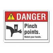 Lyle Pinch Point Danger Label, 10 in Height, 14 in Width, Polyester, Horizontal Rectangle, English LCU4-0164-ND_14X10