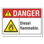 Lyle Diesel Danger Reflective Label, 5 in Height, 7 in Width, Reflective Sheeting, Horizontal Rectangle LCU4-0011-RD_7X5