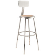 National Public Seating Round Stool with Backrest, Height 25" to 30"Gray 6224HB