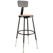 National Public Seating Round Stool with Backrest, Height 25" to 33"Black 6224HB-10