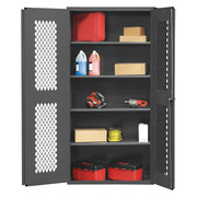 Durham Mfg Janitorial Cabinet with wardrobe/broom storage, 1 fixed and 4 shelves EMDC-362472-4S-95