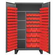 Durham Mfg Maintenance Cabinet, 4 shelves, flush doors, 156 red bins HDJC244878-156-4S1795