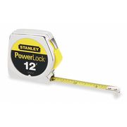 Stanley Tape Measure, Inch, Nonmagnetic Single Hook Tip, Metal, 12 ft, Narrow Blade, Manual Lock 33-212