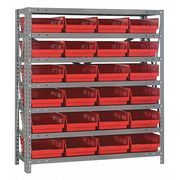 Quantum Storage Systems Steel Bin Shelving, 36 in W x 39 in H x 12 in D, 7 Shelves, Red 1239-107RD