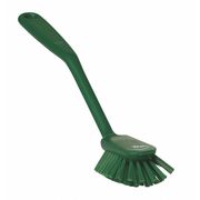 Vikan 2 25/64 in W Dish Brush, Medium, 8 in L Handle, 3 1/8 in L Brush, Green, Plastic 42372