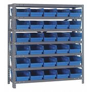 Quantum Storage Systems Steel Bin Shelving, 36 in W x 39 in H x 12 in D, 7 Shelves, Gray/Blue 1239-102BL