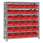 Quantum Storage Systems Steel Bin Shelving, 36 in W x 39 in H x 12 in D, 7 Shelves, Red 1239-102RD