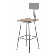 National Public Seating Square Stool with Backrest, Height 25" to 33"Gray 6324HB