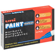 Uni-Paint Permanent Marker, Medium Tip, White Color Family, Paint, 12 PK 63613
