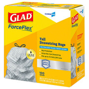 Glad 13 gal Trash Bags, 24 in x 25 in, Extra Heavy-Duty, 0.82 mil, White, 100 PK 70427