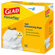 Glad 13 gal Trash Bags, 24 in x 27 1/2 in, Extra Heavy-Duty, 0.78 mil, White, 100 PK 78526