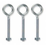 Zoro Select Routing Eye Bolt Without Shoulder, 1/4"-20, 2-3/8 in Shank, 1/2 in ID, Steel, Zinc Plated, 20 PK 1WBR1