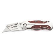 Westward Folding Retractable Clip-Point Utility Knife, Silver/Wood Grain 1YJD8