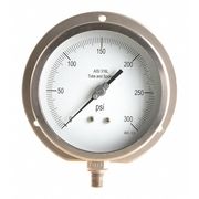 Zoro Select Pressure Gauge, 0 to 300 psi, 1/4 in MNPT, Aluminum, Silver 11A531