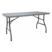 Zoro Select Rectangle Folding Table, 30" W, 60" L, 29" H, Blow Molded Polyethylene Top, Gray 12F624