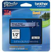 Brother Adhesive TZ Tape (R) Cartridge 0.47"x26-1/5ft., Black/Clear TZe131