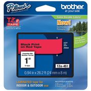 Brother Adhesive TZ Tape (R) Cartridge 15/16"x26-1/5ft., Black/Red TZe451