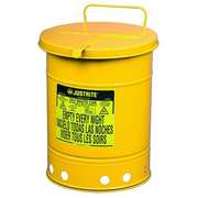 Justrite Oily Waste Can, 14 Gal., Steel, Yellow 09511