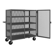 Zoro Select Dual-Latch Welded Mesh Security Cart with Fixed Shelves 2,000 lb Capacity, 26 in W x 66 1/2 in L x HTL-2460-DD-4-95