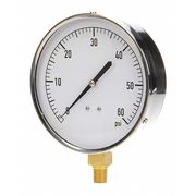 Zoro Select Pressure Gauge, 0 to 60 psi, 1/4 in MNPT, Stainless Steel, Silver 18C748