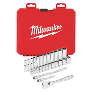 Milwaukee Tool 1/4 in Drive Socket Wrench Set Metric 28 Pieces 5 mm to 15 mm , Chrome 48-22-9504