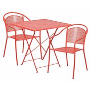 Flash Furniture 28" Square Coral Steel Folding Table w/ 2 Chairs CO-28SQF-03CHR2-RED-GG