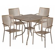 Flash Furniture 35.5" Square Gold Steel Table w/ 4 Chairs CO-35SQ-02CHR4-GD-GG