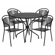 Flash Furniture 35.25" Round Black Steel Table Set with 4 Chairs CO-35RD-03CHR4-BK-GG