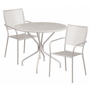 Flash Furniture 35.25" Round Lt Gray Steel Table with 2 Chairs CO-35RD-02CHR2-SIL-GG