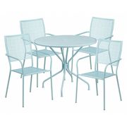 Flash Furniture 35.25" RD Sky Blue Steel Patio Table with 4 Chairs CO-35RD-02CHR4-SKY-GG