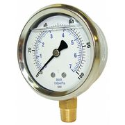 Pic Gauges Pressure Gauge, 0 to 3000 psi, 1/4 in MNPT, Stainless Steel, Silver PRO-201L-254P
