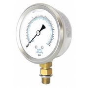 Pic Gauges Pressure Gauge, 0 to 3000 psi, Number 4 SAE, Stainless Steel, Silver 201L-25XP-SAE4